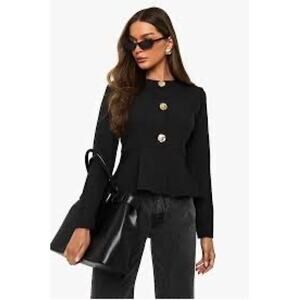 Anne Klein Gold Button Peplum Tailored Top Sizw XS (B160290)